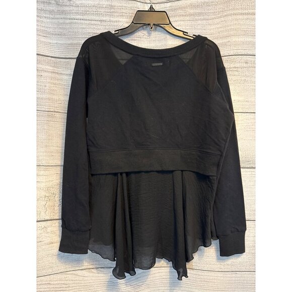 Blanc Noir Twirl Sweatshirt With Kangaroo Pockets Sheer Ruffle Hem Size L - Picture 3 of 3